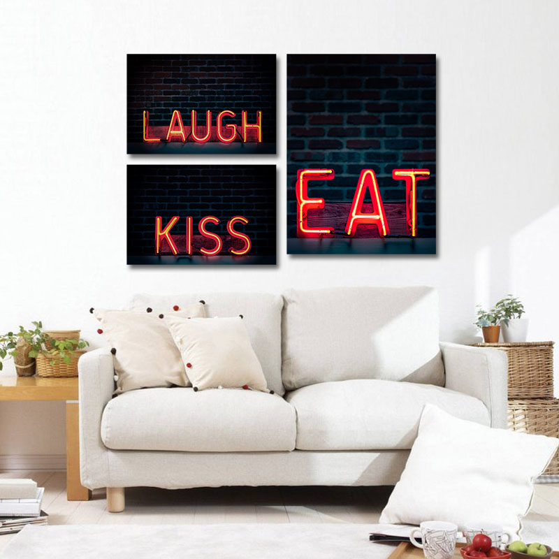 Τρίπτυχος πίνακας Laugh Kiss Eat